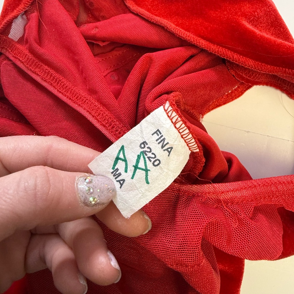 Vintage Red Velvet Leotard Costume Dance Aerial Performance Size Adult Medium - Picture 6 of 7